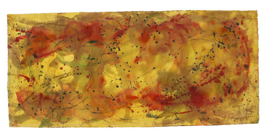 Space Worlds 6 — Rückseite, 2019, Mixed Media auf Büttenpapier, beidseitig bemalt, 200.0 × 100.0 cm