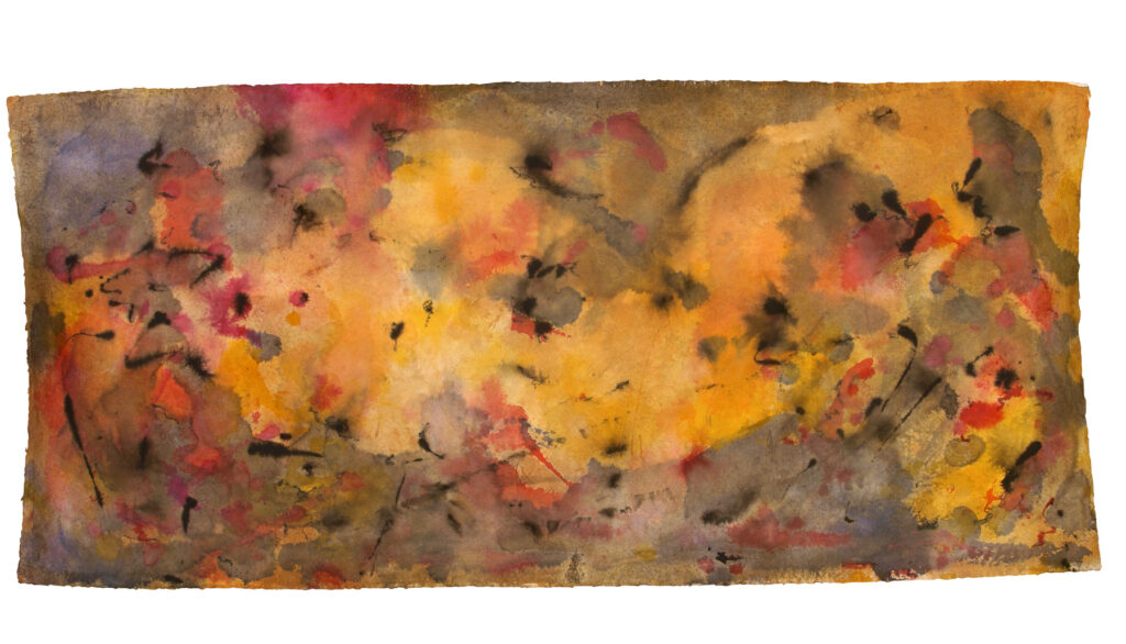 Space Worlds 7 — Vorderseite, 2019, Tusche auf Büttenpapier, beidseitig bemalt, 200.0 × 100.0 cm