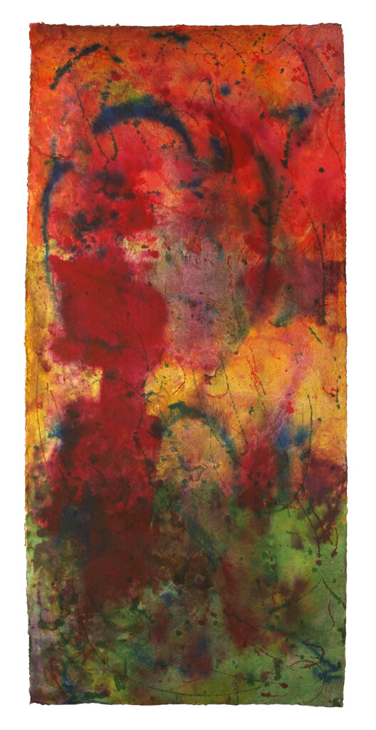 Space Worlds 10 — Rückseite, 2019, Mixed Media auf Büttenpapier, beidseitig bemalt, 100.0 × 214.0 cm