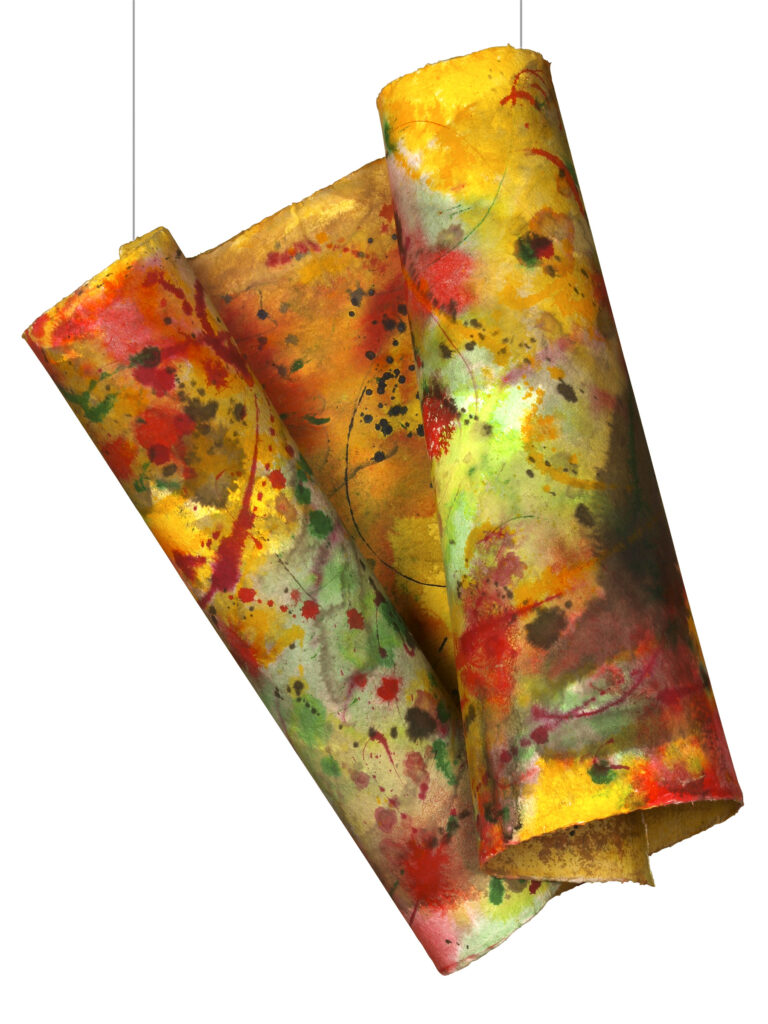 Space Worlds 6 — als Rolle, 2019, Mixed Media auf Büttenpapier, beidseitig bemalt, 200.0 × 100.0 cm