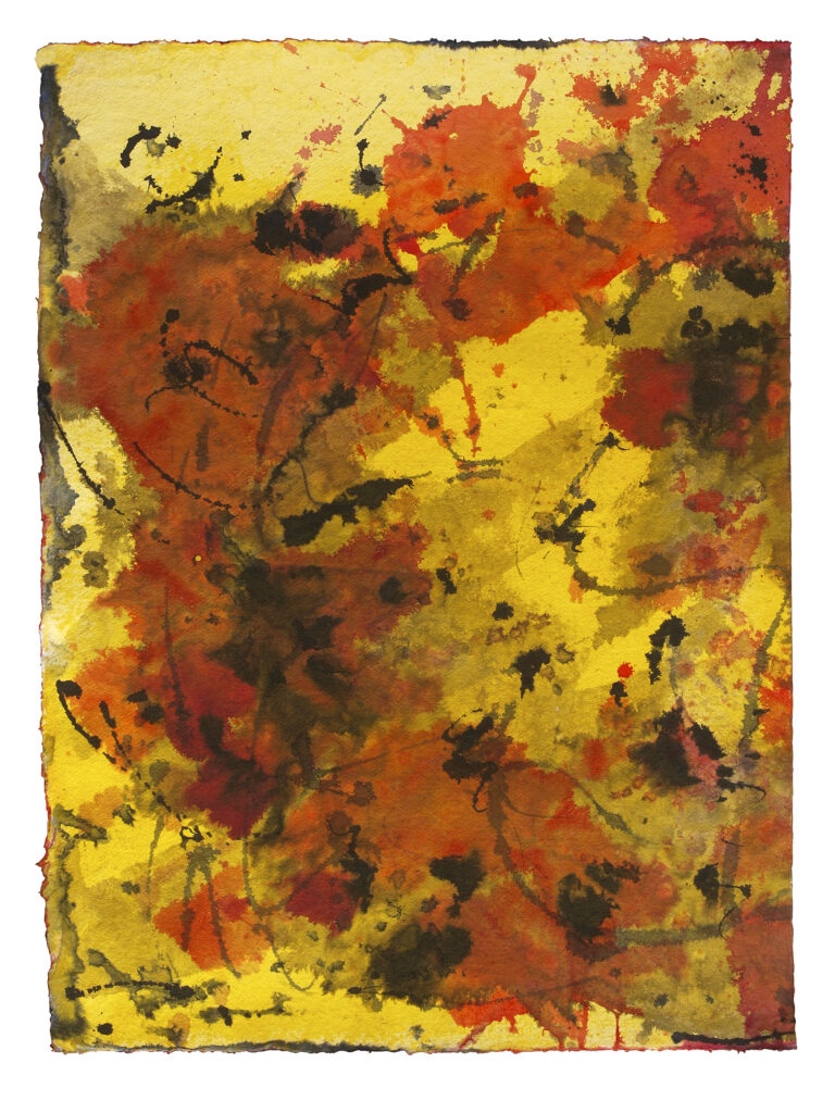 Moving 5+6 — Rückseite, 2019, Mixed Media auf Büttenpapier, beidseitig bemalt, 75.0 × 100.0 cm