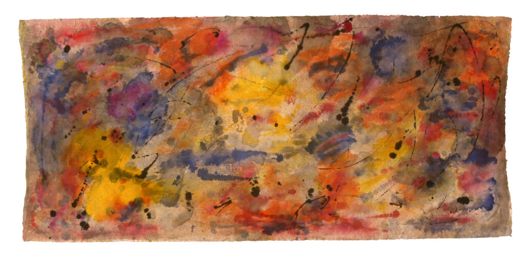 Space Worlds 8 — Vorderseite, 2018, Tusche auf Büttenpapier, beidseitig bemalt, 200.0 × 100.0 cm