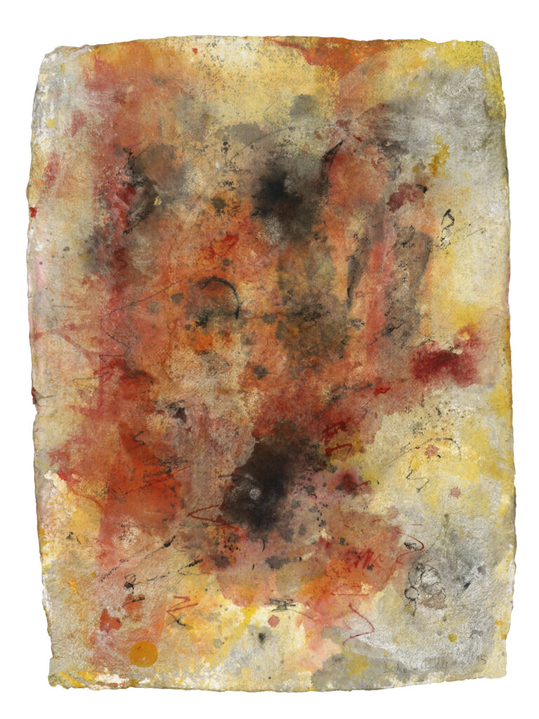 Behind 1, 2015, Mixed Media auf Büttenpapier, beidseitig bemalt, 57.0 × 78.0 cm