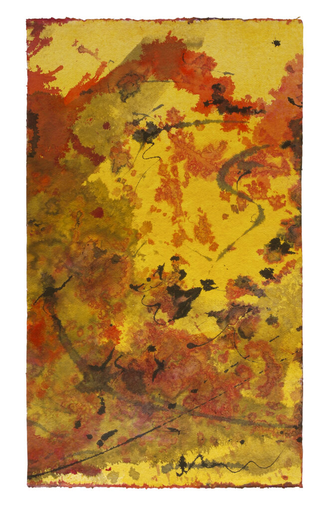 Moving 1+2 — Rückseite, 2019, Mixed Media auf Büttenpapier, beidseitig bemalt, 58.0 × 100.0 cm