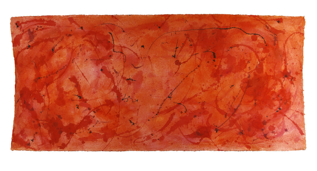 Space Worlds 4 — Rückseite, 2017, Tusche auf Büttenpapier, beidseitig bemalt, 210.0 × 100.0 cm