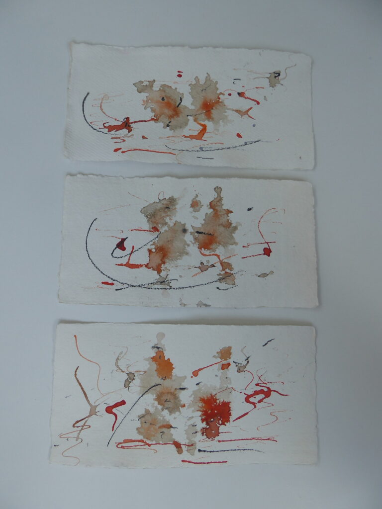 XY, 2018, Mixed Media auf Büttenpapier, 3 à 30.0 × 15.0 cm