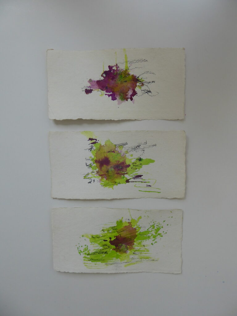 XY, 2018, Mixed Media auf Büttenpapier, 3 à 30.0 × 15.0 cm