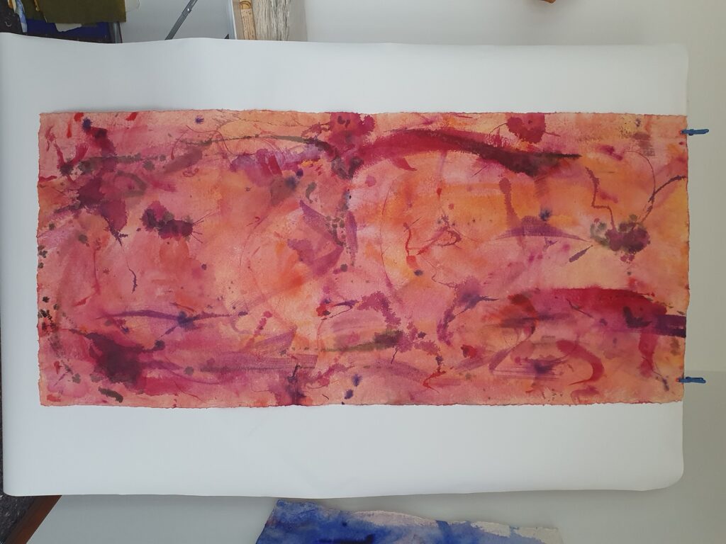 Space Worlds 1 — Rückseite, 2016, Mixed Media auf Büttenpapier, beidseitig bemalt, 220.0 × 100.0 cm