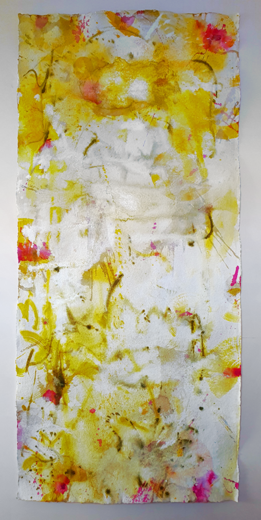 Space Worlds 18 — Vorderseite, 2021, Mixed Media auf Büttenpapier, beidseitig bemalt, 100.0 × 200.0 cm