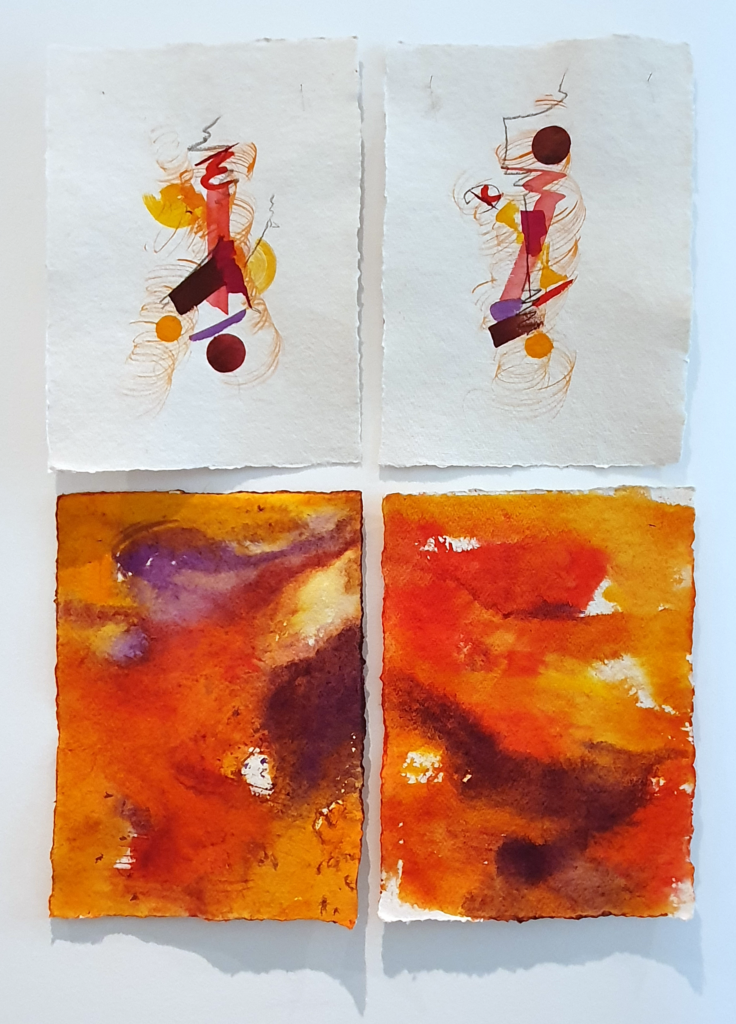 Same + Different, 2021, Mixed Media auf Büttenpapier, 4 à 25.0 × 35.0 cm