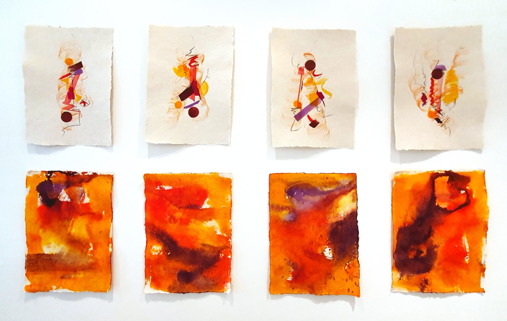 Same + Different, 2021, Mixed Media auf Büttenpapier, 8 à 25.0 × 35.0 cm