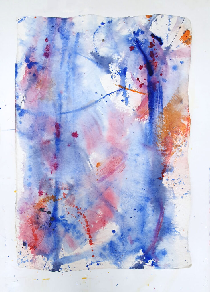 Water 3, 2021, Mixed Media auf Büttenpapier, 68.0 × 100.0 cm