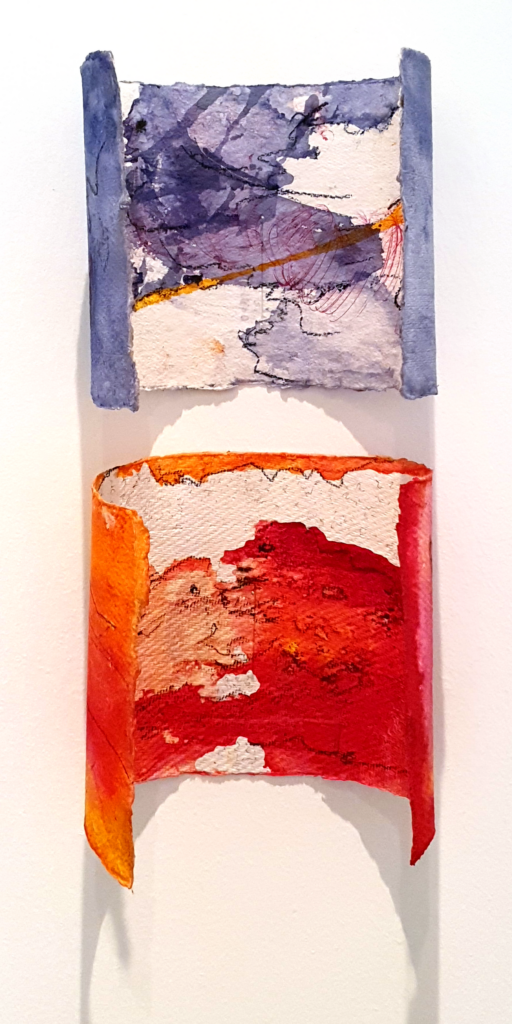 2 Rolling, 2020, Mixed Media auf Büttenpapier, 2 à 15.0 × 15.0 cm