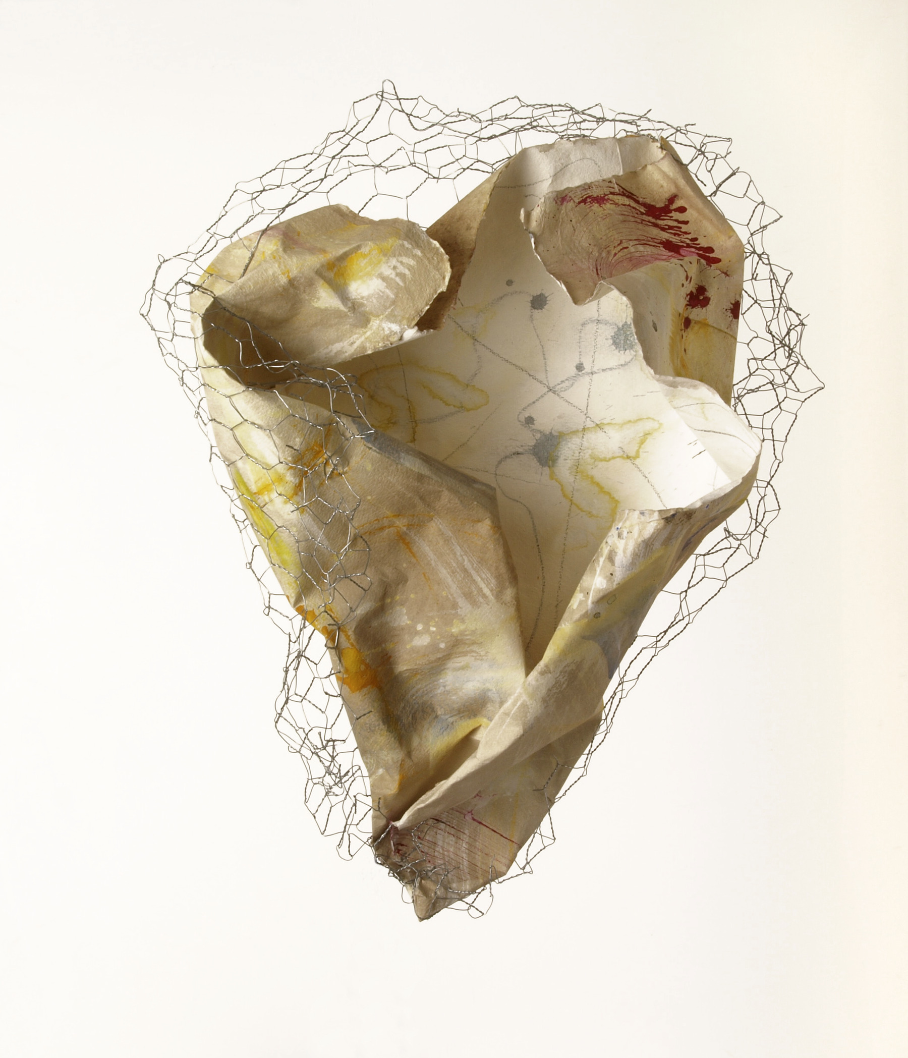 Sculpture 11, 2021, Mixed Media auf Büttenpapier mit Maschendraht, 50.0 × 50.0 cm