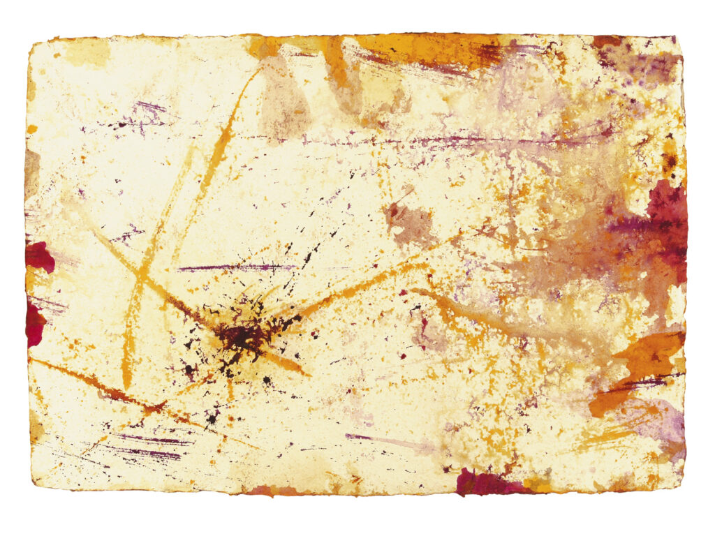 Fire 1 — Rückseite, 2022, Mixed Media auf Büttenpapier, beidseitig bemalt, 100.0 × 68.0 cm