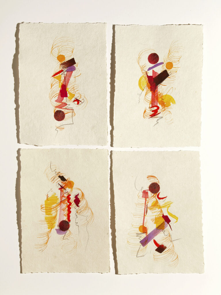 Same + Different, 2021, Mixed Media auf Büttenpapier, 4 à 25.0 × 35.0 cm