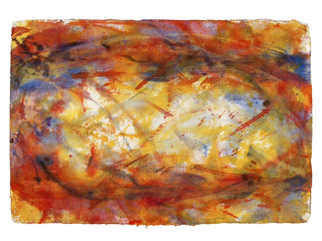 Something Left 3 — Vorderseite, 2022, Mixed Media auf Büttenpapier, beidseitig bemalt, 100.0 × 68.0 cm