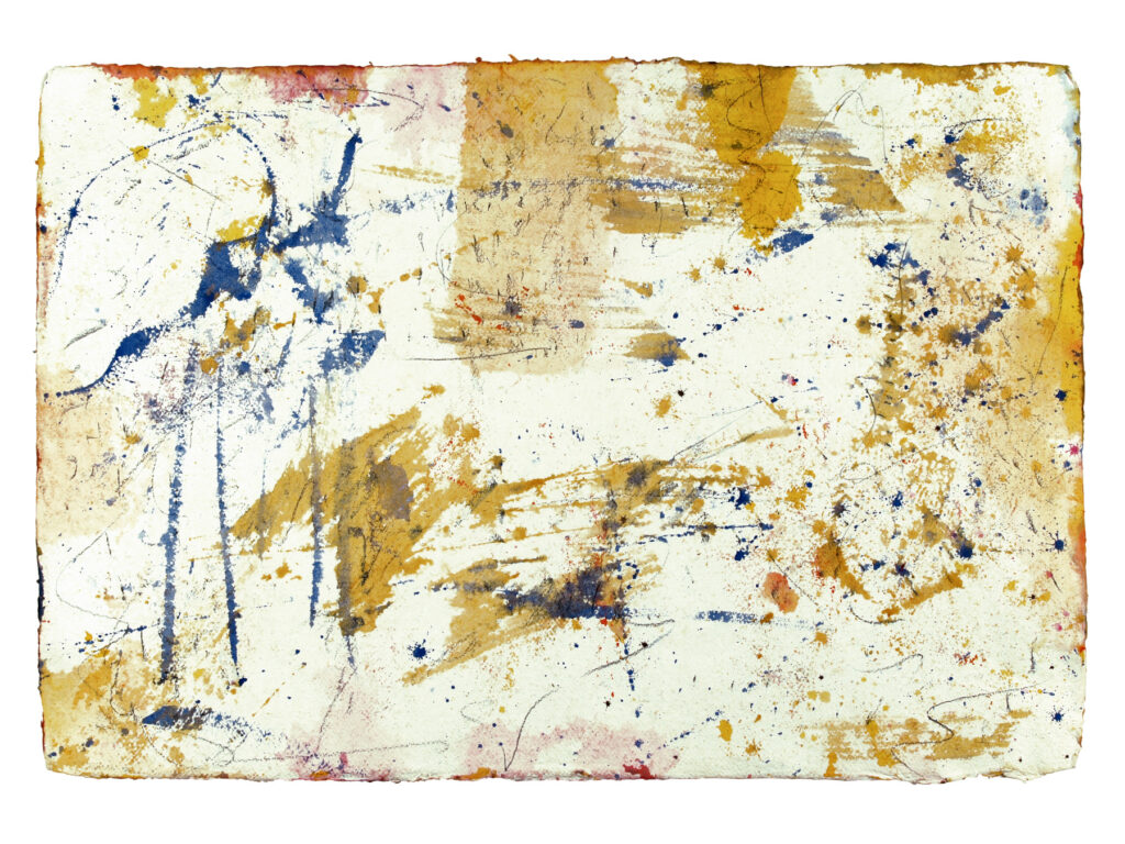 Something Left 3 — Rückseite, 2022, Mixed Media auf Büttenpapier, beidseitig bemalt, 100.0 × 68.0 cm