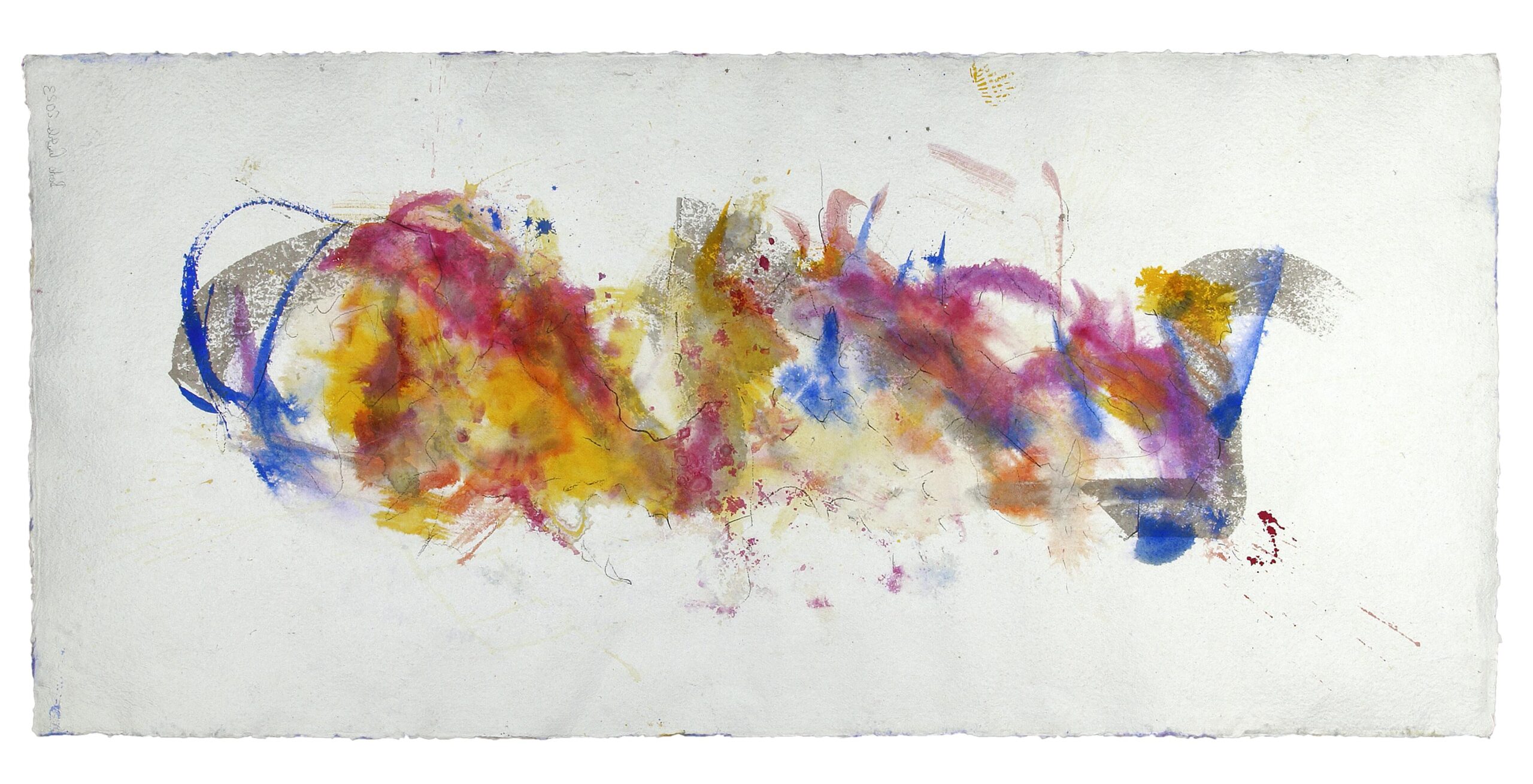 BackForward 2 — Vorderseite, 2023, Mixed Media auf Büttenpapier, beidseitig bemalt, 200.0 × 100.0 cm