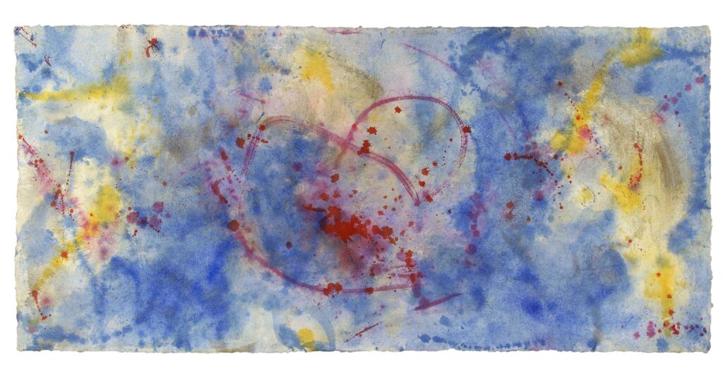 BackForward 2 — Rückseite, 2023, Mixed Media auf Büttenpapier, beidseitig bemalt, 200.0 × 100.0 cm