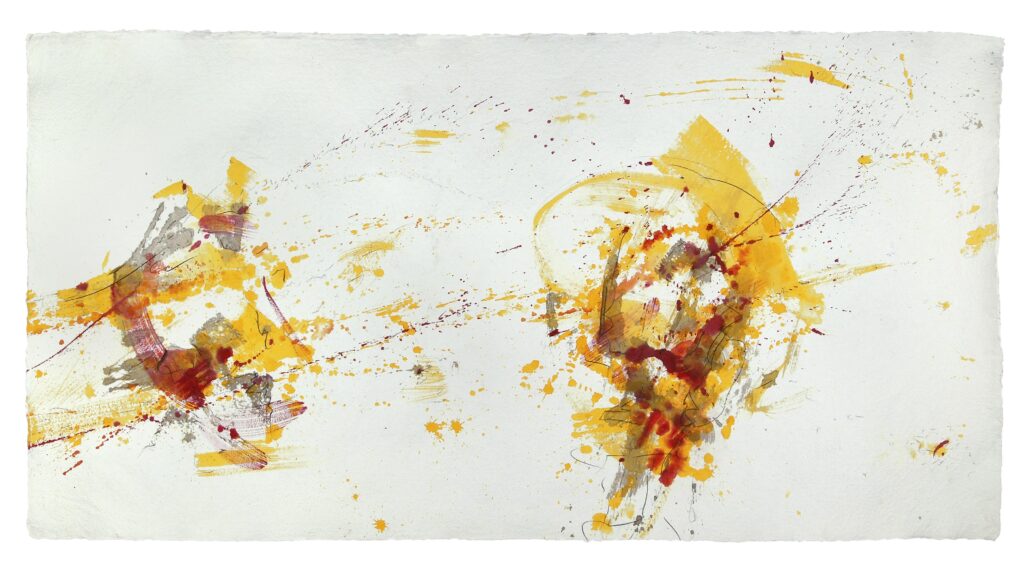 BackForward 3 — Rückseite, 2023, Mixed Media auf Büttenpapier, beidseitig bemalt, 210.0 × 110.0 cm