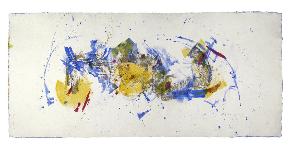 BackForward 6 — Vorderseite, 2023, Mixed Media auf Büttenpapier, beidseitig bemalt, 200.0 × 100.0 cm