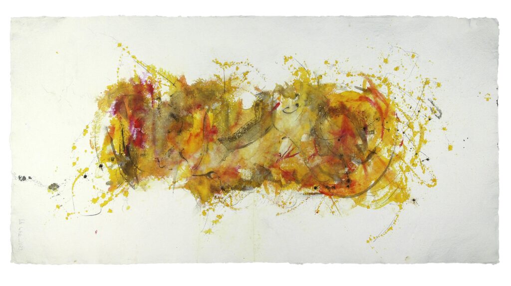 BackForward 7 — Vorderseite, 2023, Mixed Media auf Büttenpapier, beidseitig bemalt, 210.0 × 110.0 cm