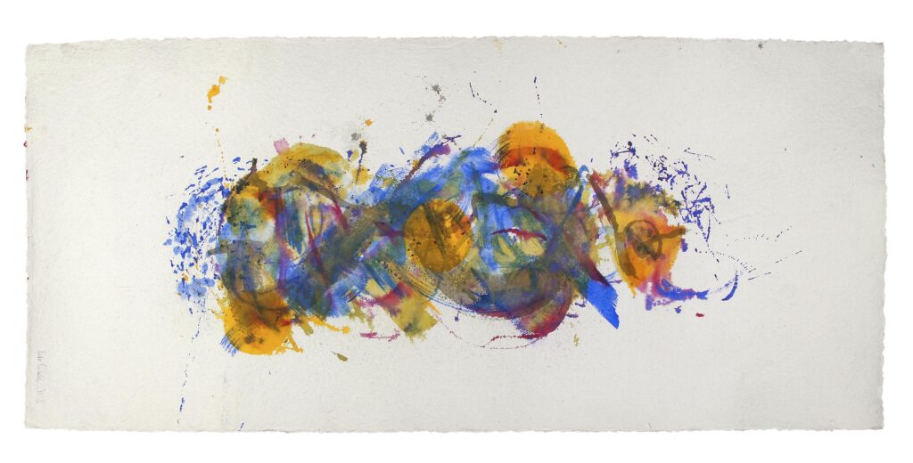 BackForward 8 — Vorderseite, 2023, Mixed Media auf Büttenpapier, beidseitig bemalt, 200.0 × 100.0 cm