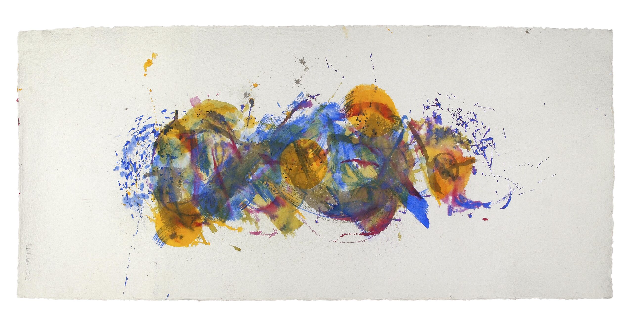 BackForward 8 — Vorderseite, 2023, Mixed Media auf Büttenpapier, beidseitig bemalt, 200.0 × 100.0 cm