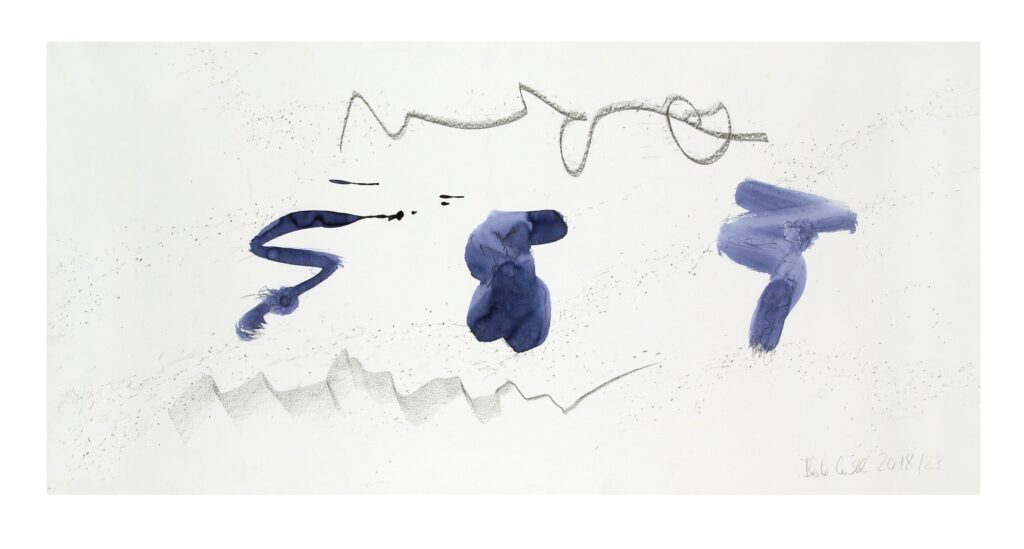 Flying Paper 1, 2018, Mixed Media auf Büttenpapier, beidseitig bemalt, 110.0 × 58.0 cm