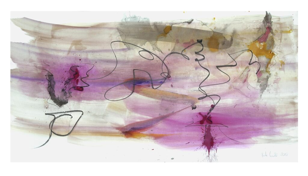 Flying Paper 2, 2018, Mixed Media auf Büttenpapier, beidseitig bemalt, 110.0 × 58.0 cm
