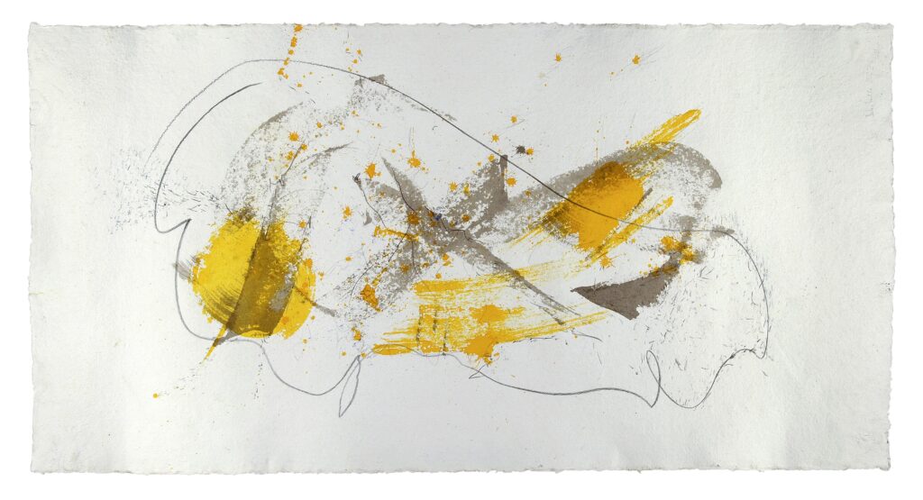 Round And, 2022, Mixed Media auf Büttenpapier, beidseitig bemalt, 180.0 × 90.0 cm