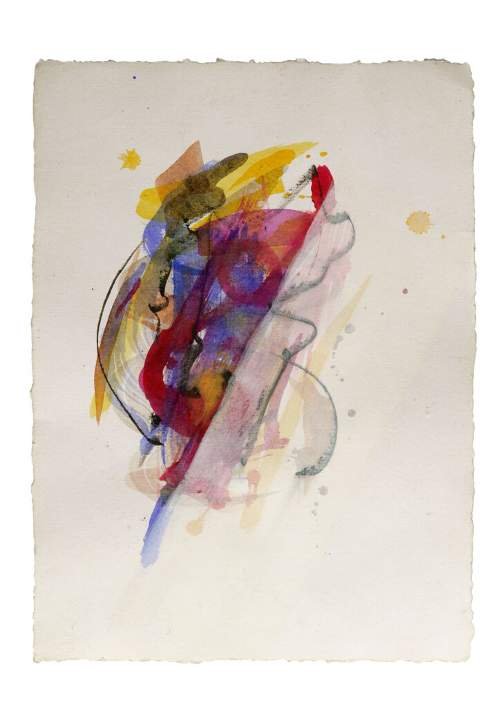 B1, 2025, Mixed Media auf Büttenpapier, 27 × 38 cm