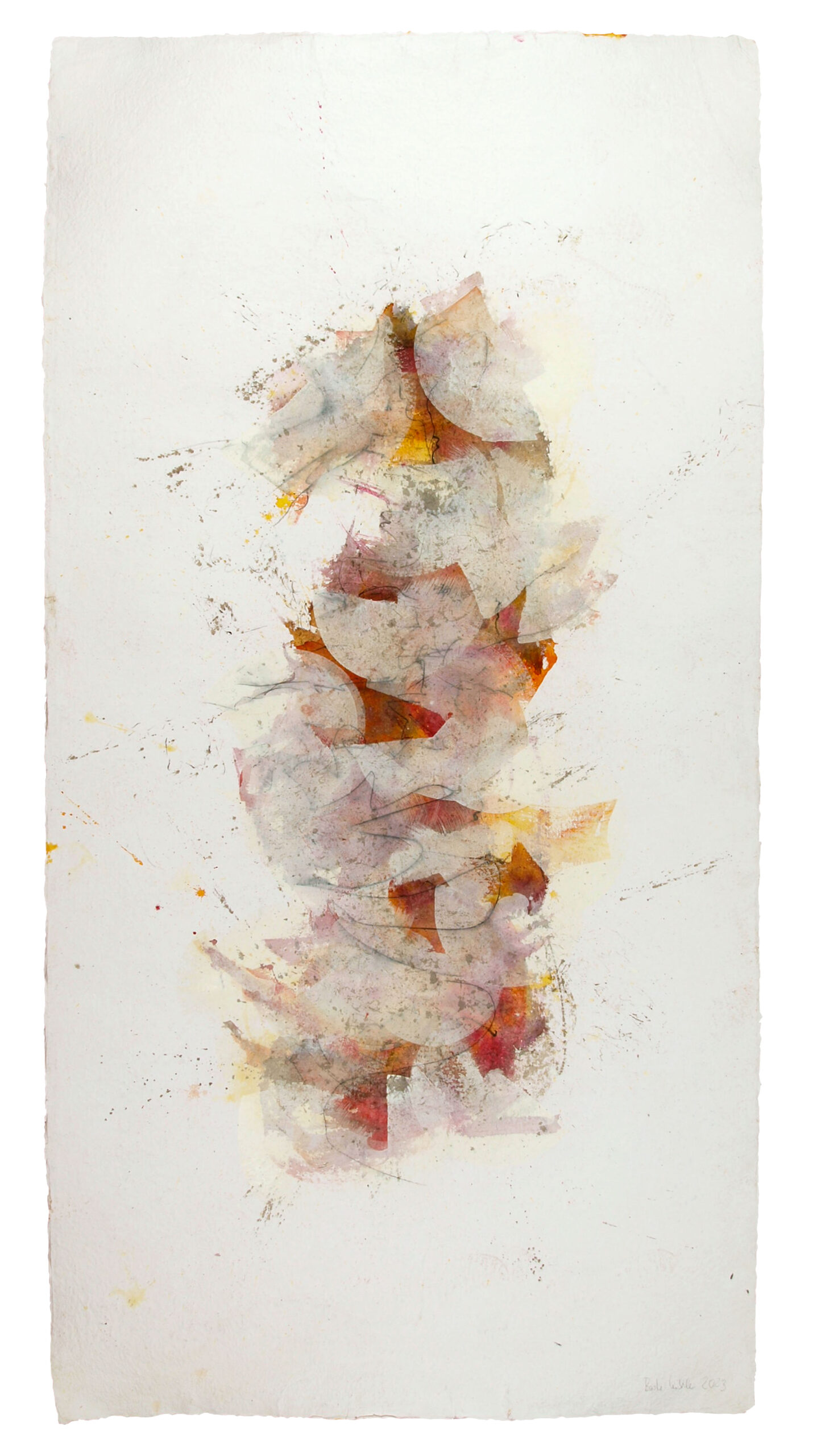 BackForward 10, 2025, Mixed Media auf Büttenpapier, beidseitig bemalt, 100 × 200 cm