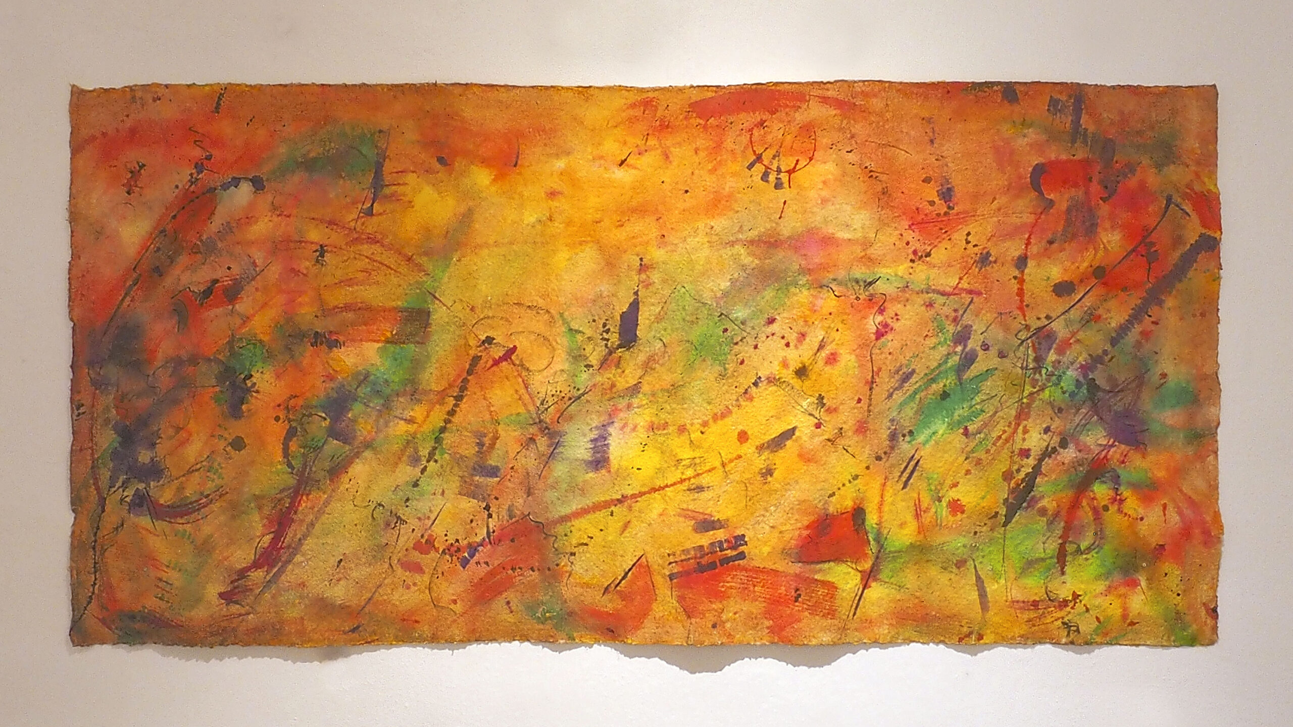 Bild 071, 2021, Mixed Media auf Büttenpapier, beidseitig bemalt, 200.0 × 100.0 cm