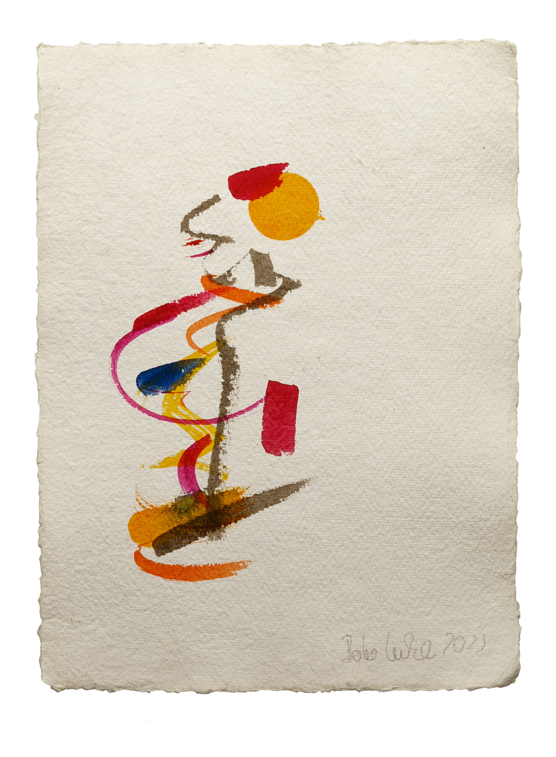 Human or 3, 2025, Mixed Media auf Büttenpapier, 28 × 38 cm