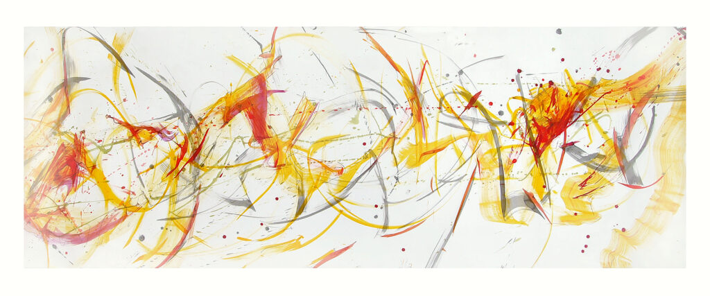 Circling, 2026, Mixed Media auf Papier, 320 × 113 cm