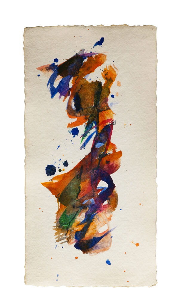 Dancing 1, 2025, Mixed Media auf Büttenpapier, 15 × 30 cm