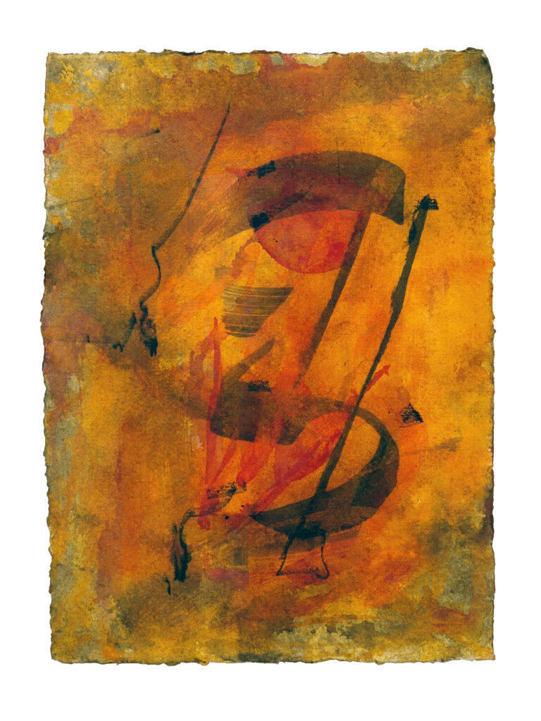 Out of Darkness 2, 2025, Mixed Media auf Büttenpapier, 27 × 38 cm